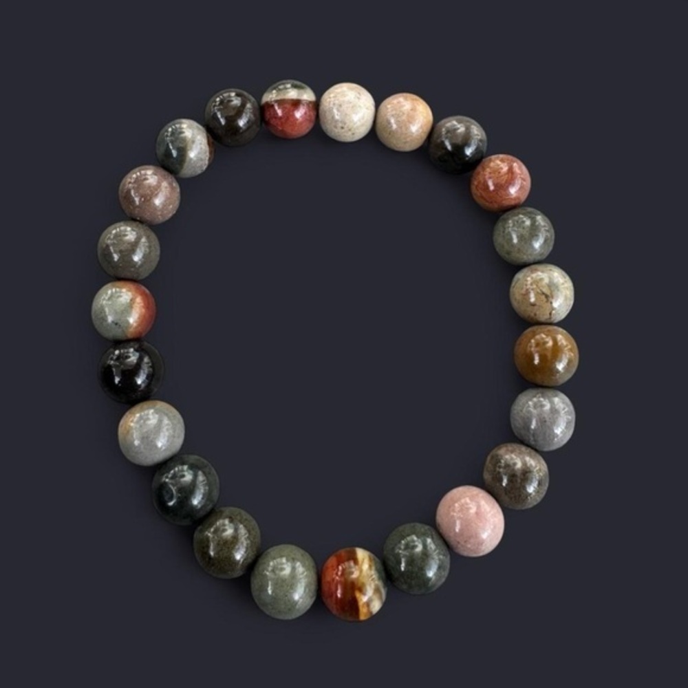 Polychrome Jasper Gemstone Bead Bracelet 8mm